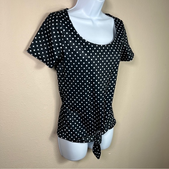 Small Blue White Polka Dot Stretch Short Sleeve Top Spirit - Picture 2 of 8